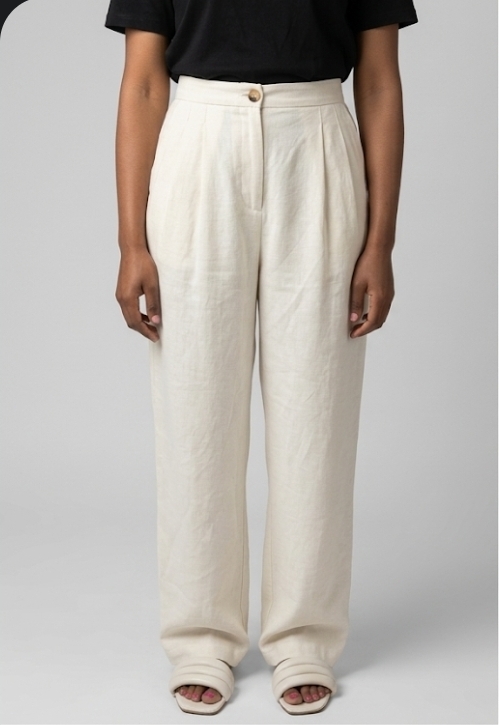 Off-White Pleated Wide-Leg Linen Trousers