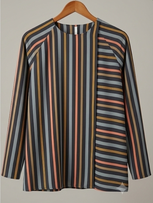 Multi-Color Striped Tunic with Asymmetric Front