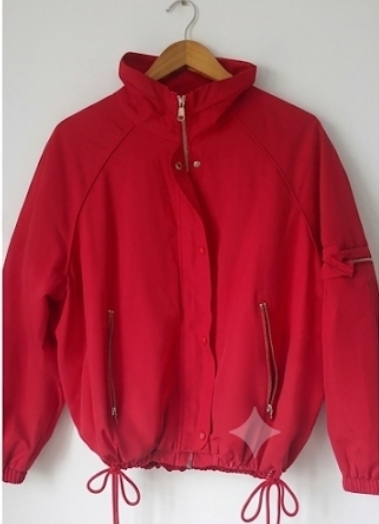 Bright Red Lightweight Hooded Windbreaker Jacket