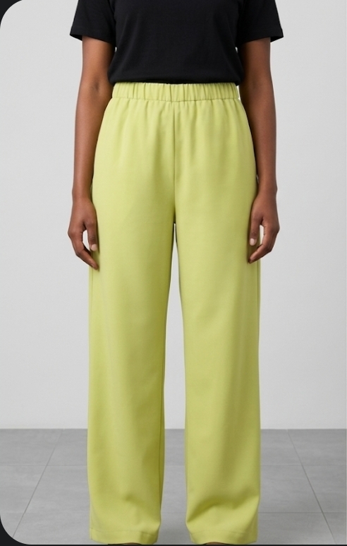 LUNA Lime Green Elastic Waist Wide-Leg Pants