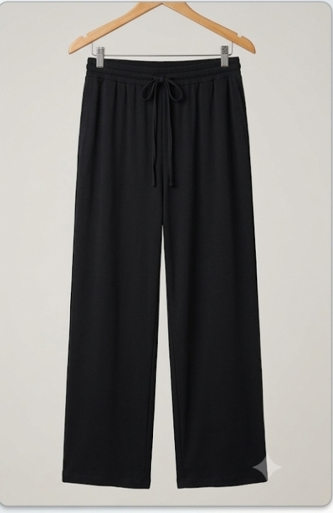 Black Drawstring Wide-Leg Lounge Pants
