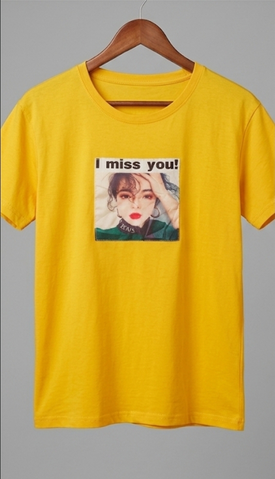 Yellow "I Miss You!" Graphic Patch T-Shirt