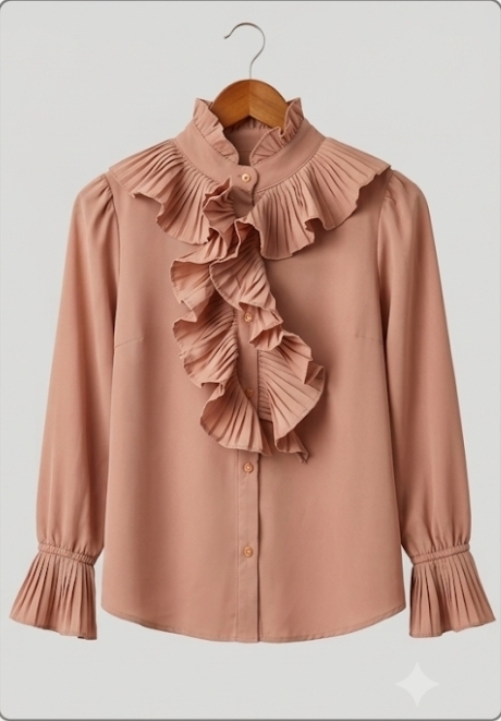 dusty pink pleated ruff blouse