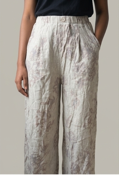 LUNA' Patterned Wide-Leg Linen Pants