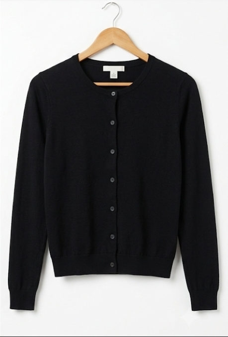 Classic Black Fine-Knit Button-Down Cardigan