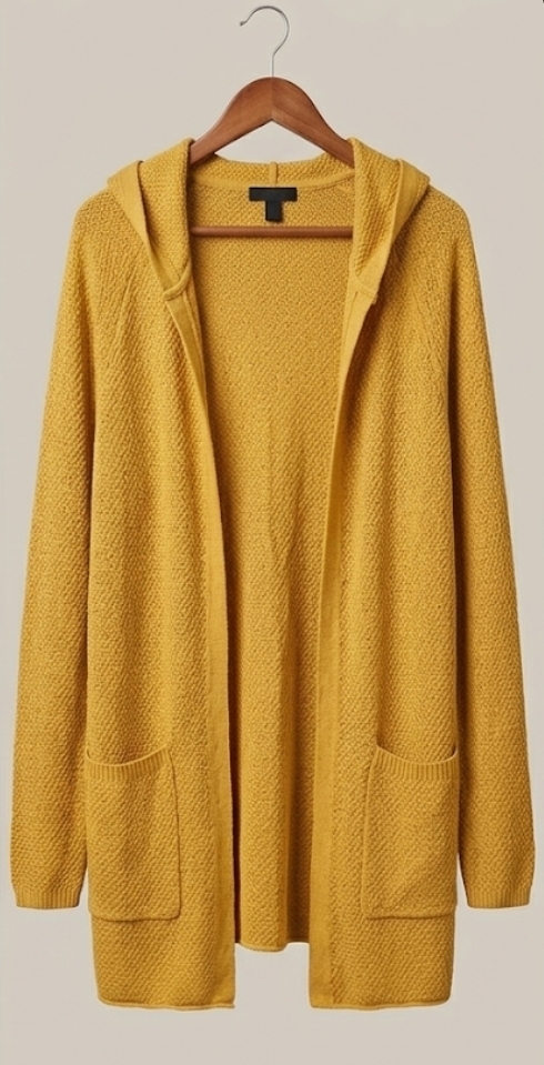 Mustard Yellow Textured Hooded Cardigan