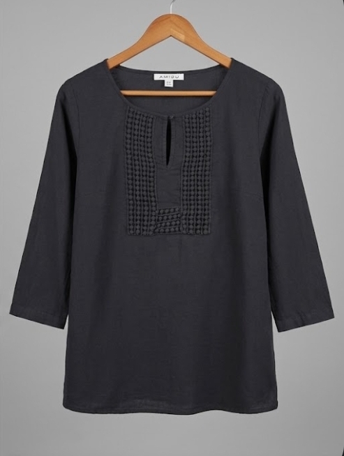 Dark Grey Embroidered Tunic Blouse