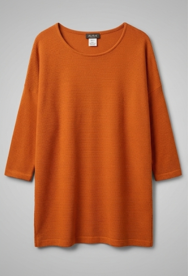 Orange Loose-Fit Ribbed Tunic with Label Detail