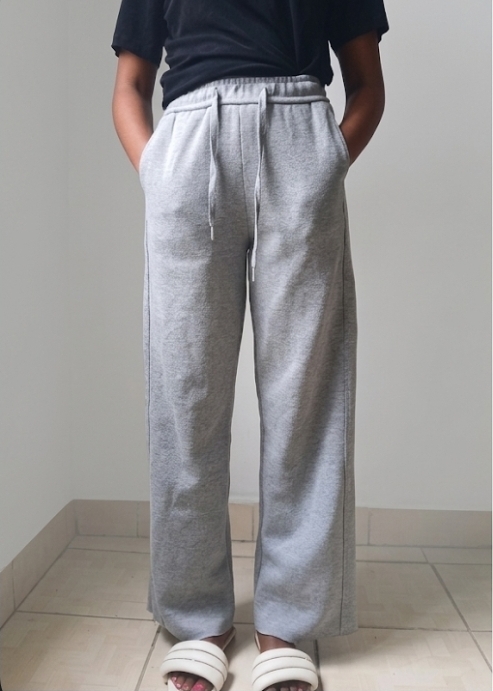 Heather Grey Reverse-Seam Wide-Leg Lounge Pants with Raw Hem