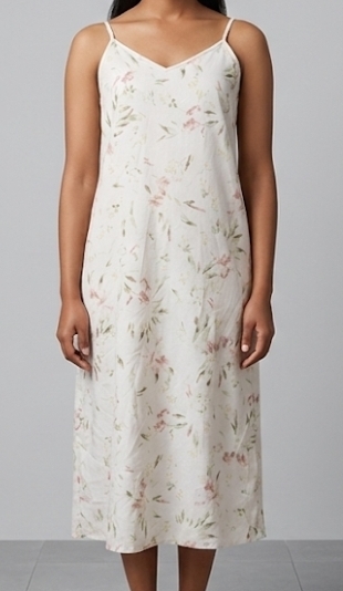 White Floral Spaghetti-Strap Midi Slip Dress