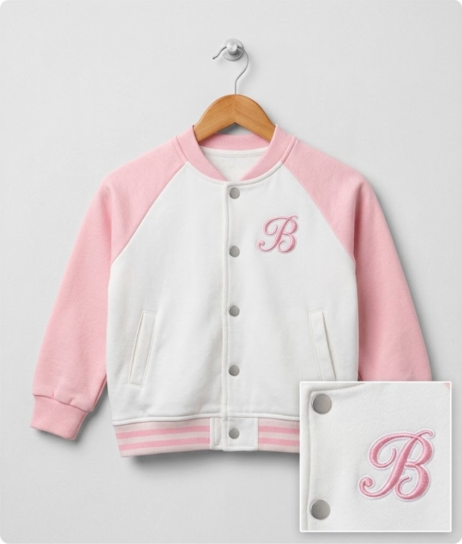 Pristine Children’s Baseball Jacket with Pink Initial B