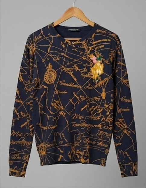Navy & Gold Detailed Globe Map Intarsia Sweater